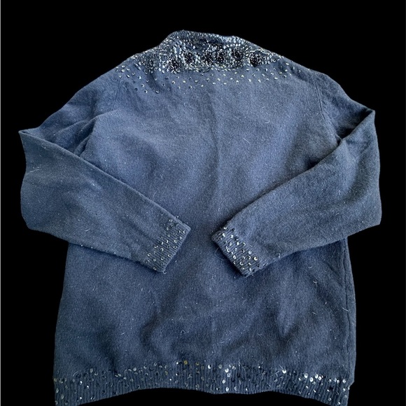 VIVIEN FOREST BLACK BEAD/SEQUIN cardigan EMBELLISHED LINED SZ MEDIUM SO SOFT!! - Picture 5 of 16